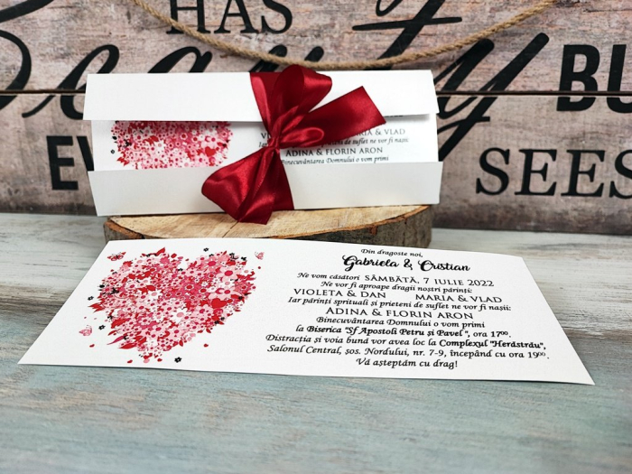 Invitatie Flower Heart (alb sidef) [4]
