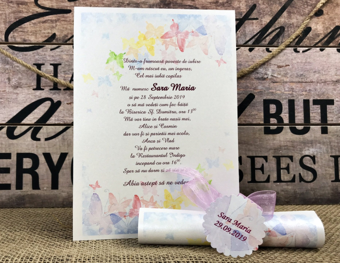 Invitatie papirus - FLUTURI COLORATI [2]