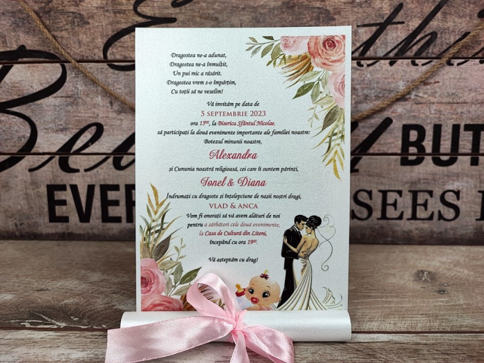 Invitatie papirus N+B - ROZ [2]