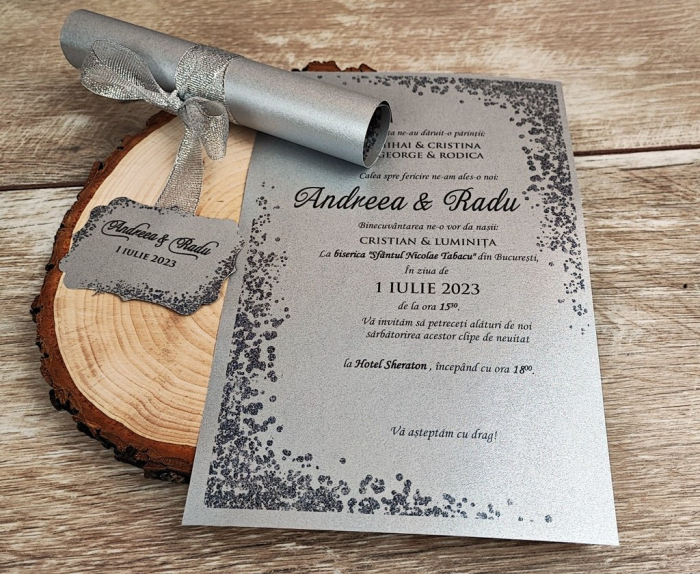 Invitatie papirus Silver Glitter [2]