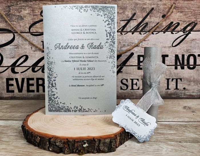 Invitatie papirus Silver Glitter [6]