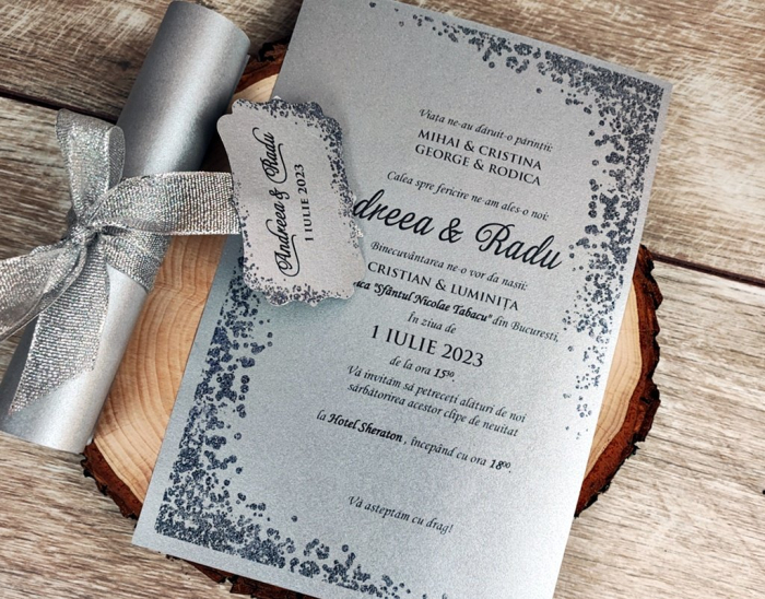 Invitatie papirus Silver Glitter [3]