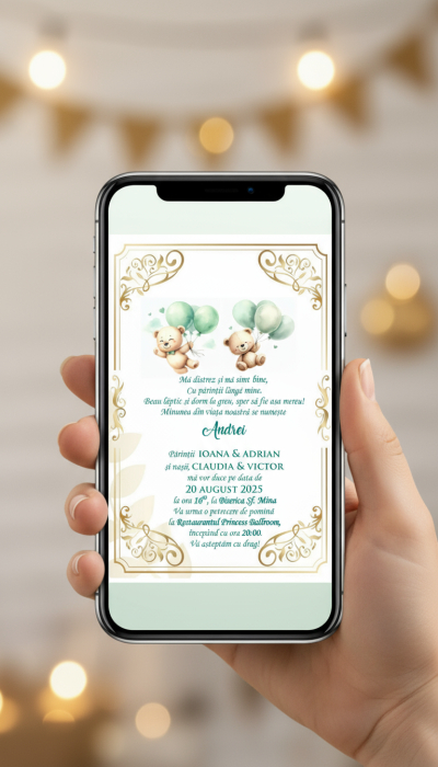 Invitatie papirus URSULETI cu baloane verzi (PM210) [5]