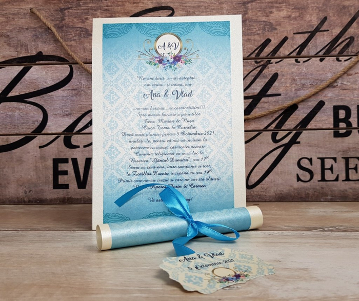 Invitatie papirus Vintage Blue [3]