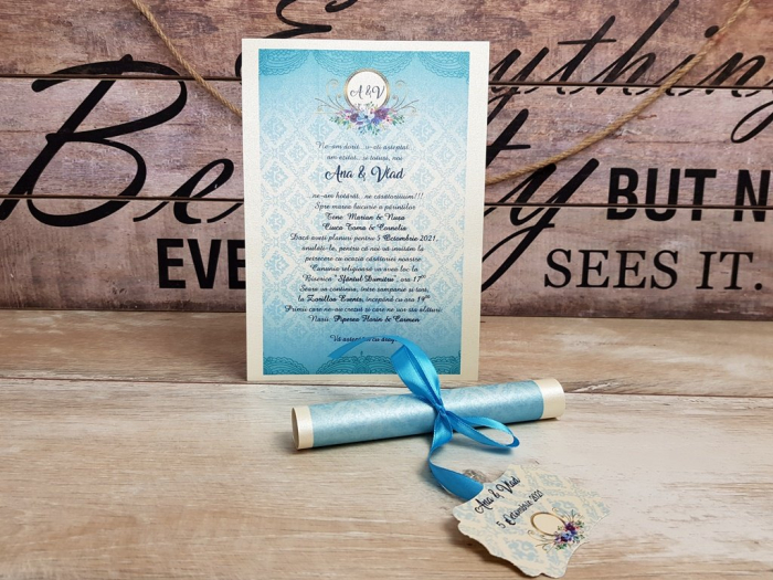 Invitatie papirus Vintage Blue [4]