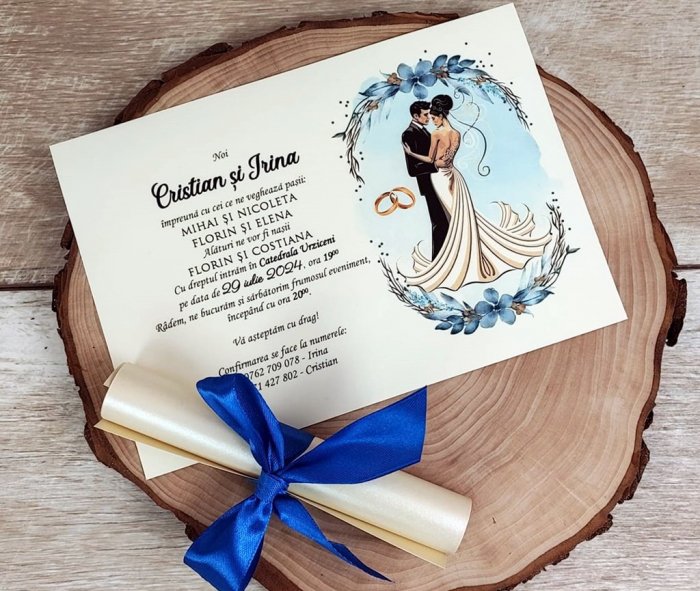 Invitatie papirus Blue Wedding [3]