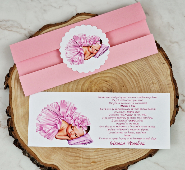 Invitatii 83 Bebelusa in Rochita Roz [2]