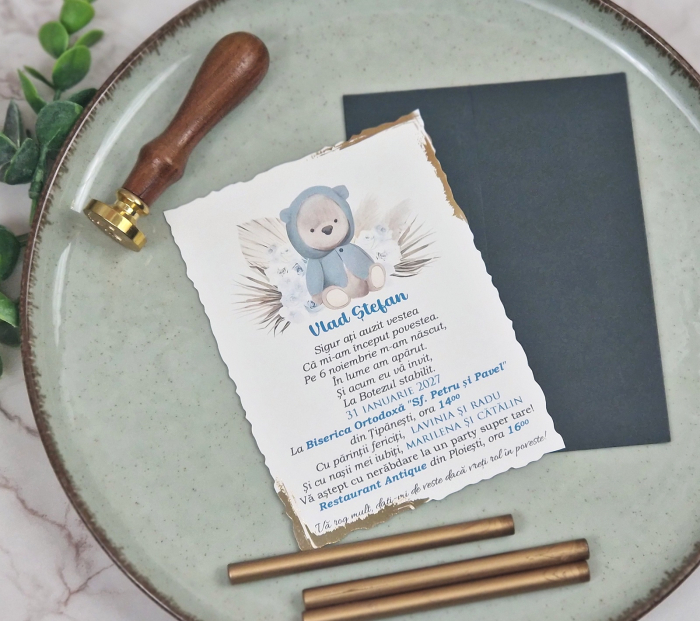 Invitatii botez 9319 Ursulet Boho [4]