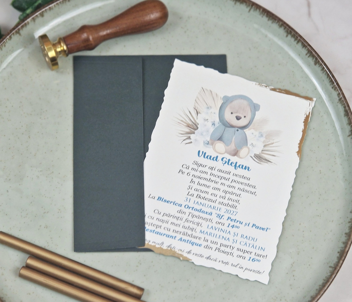 Invitatii botez 9319 Ursulet Boho [8]