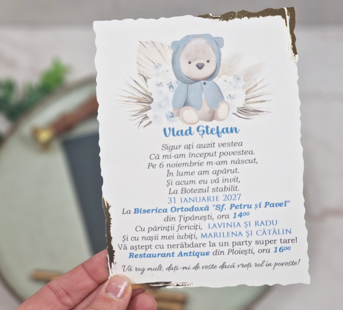 Invitatii botez 9319 Ursulet Boho [6]