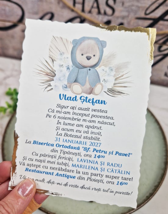 Invitatii botez 9319 Ursulet Boho [9]