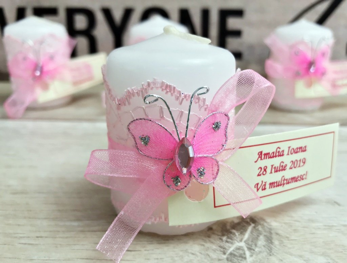 lumanare, model cu dantela roz (4 cm x 9 cm) [2]