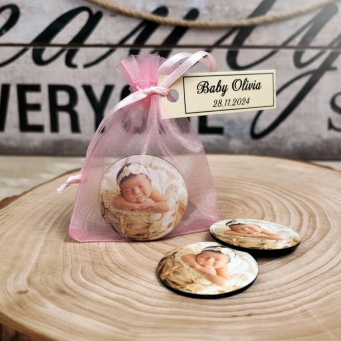 Magnet foto rotund in saculet roz [4]