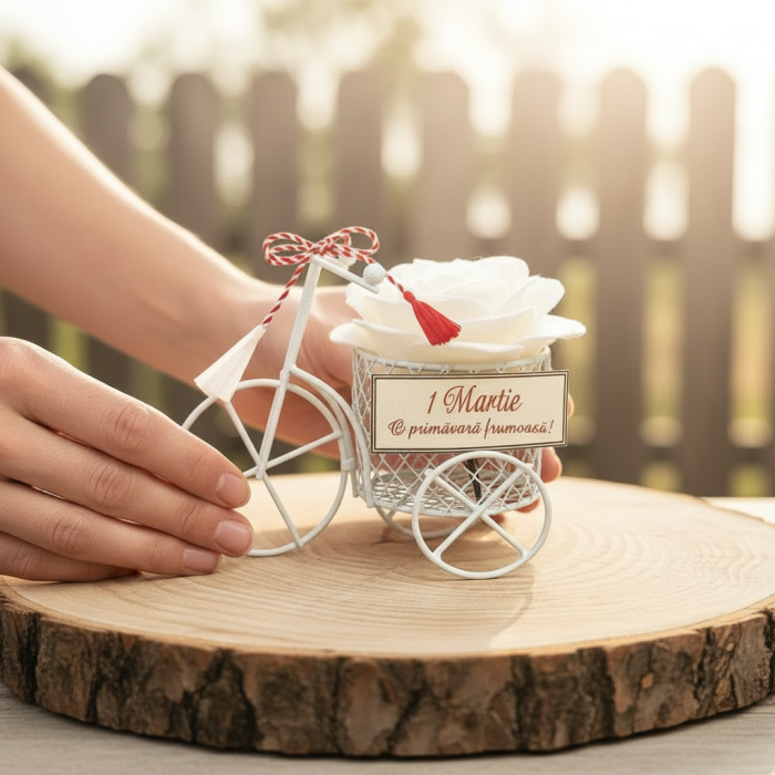 Martisor Bicicleta cu Trandafir de Sapun ALB [4]