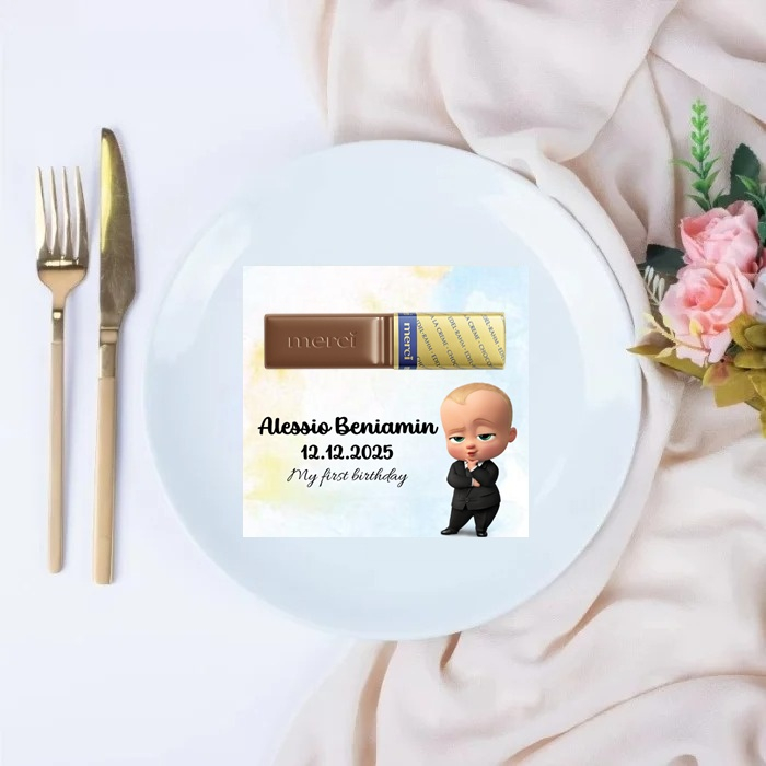 Marturii botez ciocolata cu Boss Baby, 10x9cm, ciocolată inclusă [1]