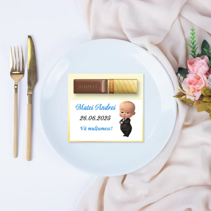 Marturii botez ciocolata cu Boss Baby, 10x9cm, ciocolată inclusă [2]