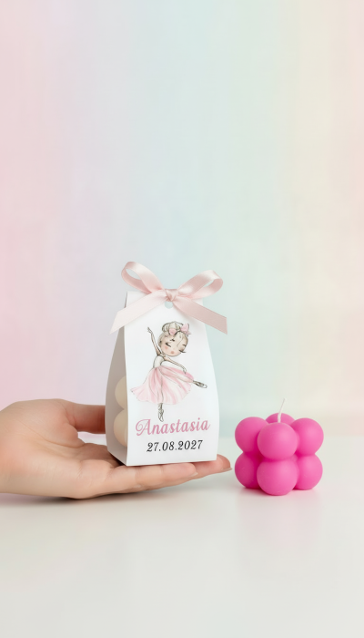 Marturii botez LUMANARE BUBBLE PINK (model balerina) [2]