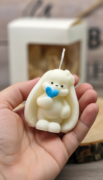 Marturii botez LUMANARE IEPURAS blue heart [2]