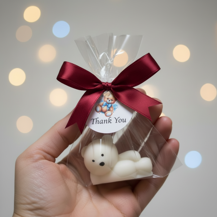 Marturii botez LUMANARE ursulet (BURGUNDY) [4]