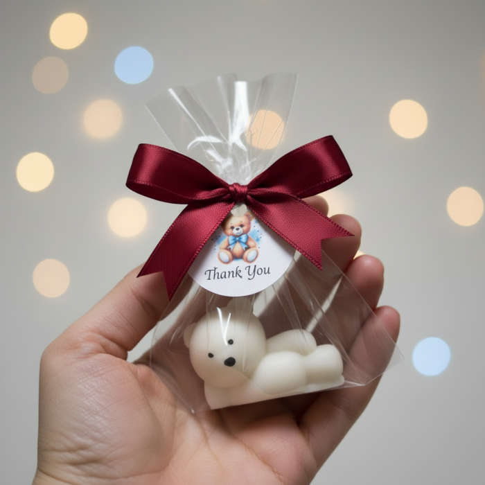 Marturii botez LUMANARE ursulet (BURGUNDY) [3]