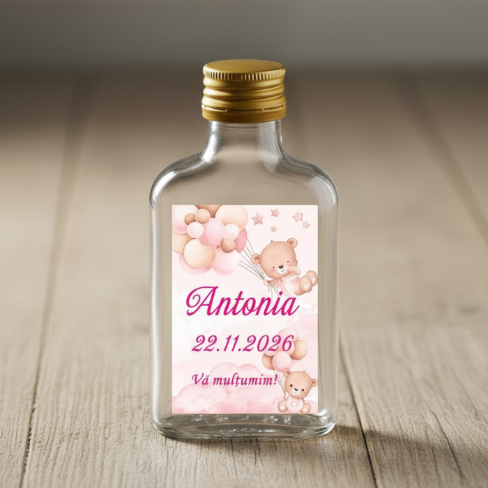 Sticla Flask 100 ml + dop metalic - Ursulet Roz [1]