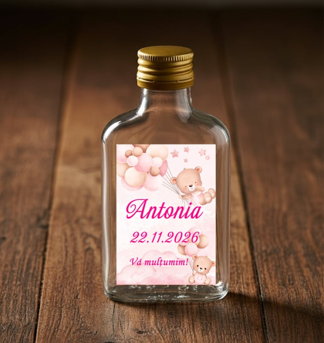 Sticla Flask 100 ml + dop metalic - Ursulet Roz [2]