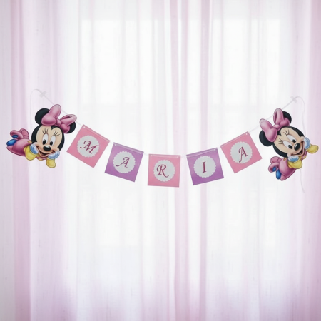 BOTEZ - Banner nume Minnie Baby (roz &lila)