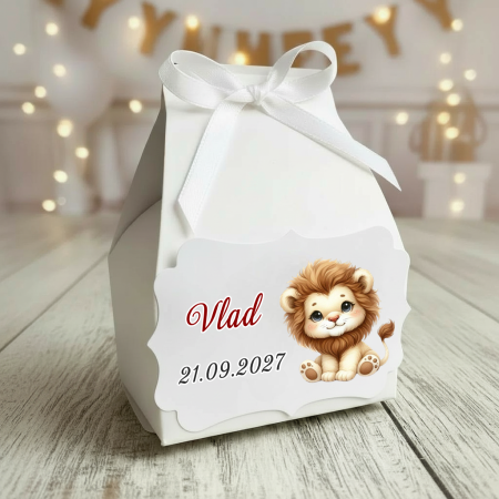 Marturii BOTEZ - Cutie cosulet Baby Lion