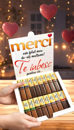 Cutie cu ciocolată "Merci" 250g, personalizată cu 20 de motive pentru care te iubesc [4]