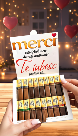 Cutie cu ciocolată "Merci" 250g, personalizată cu 20 de motive pentru care te iubesc [6]