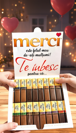 Cutie cu ciocolată "Merci" 250g, personalizată cu 20 de motive pentru care te iubesc [7]
