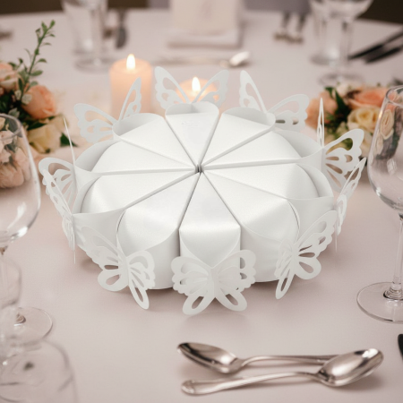 Marturii NUNTA - Cutii in forma de felie de tort (ALB) - set 10 buc