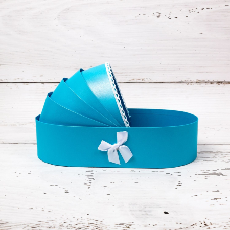 Trusouri & Lumanari Botez - Cutie trusou botez biserica tip landou (albastra)