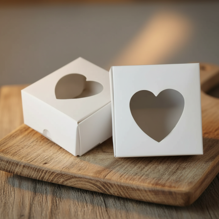 NUNTA - Cutii albe cu fereastra INIMA 5.5x5.5x2.5 cm