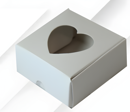 Cutii Prajituri & Pungi - Cutii albe cu fereastra INIMA 5.5x5.5x2.5 cm