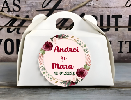 Cutii Prajituri - model TRANDAFIRI BORDO