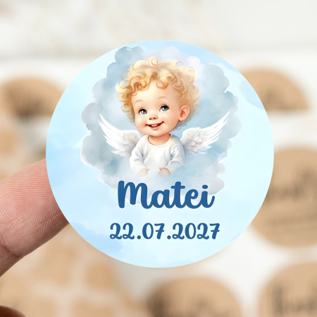 Etichete, pamblici, saculeti, cutii MARTURII - Eticheta adeziva INGERAS BLUE  (3.8 cm)