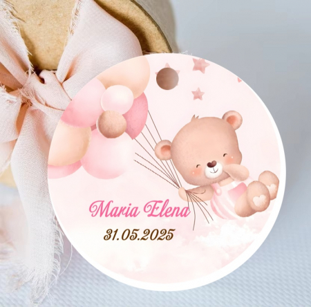 Etichete MARTURII - Etichete marturii botez URSULET ROZ (5cm)