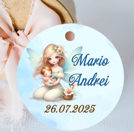 Etichete MARTURII - Eticheta marturii botez ZANE blue (5 cm)
