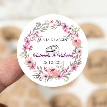 NUNTA - Eticheta Nunta de Argint (5 cm)