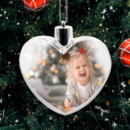 BOTEZ - Glob personalizat pentru brad inima cu doua fotografii