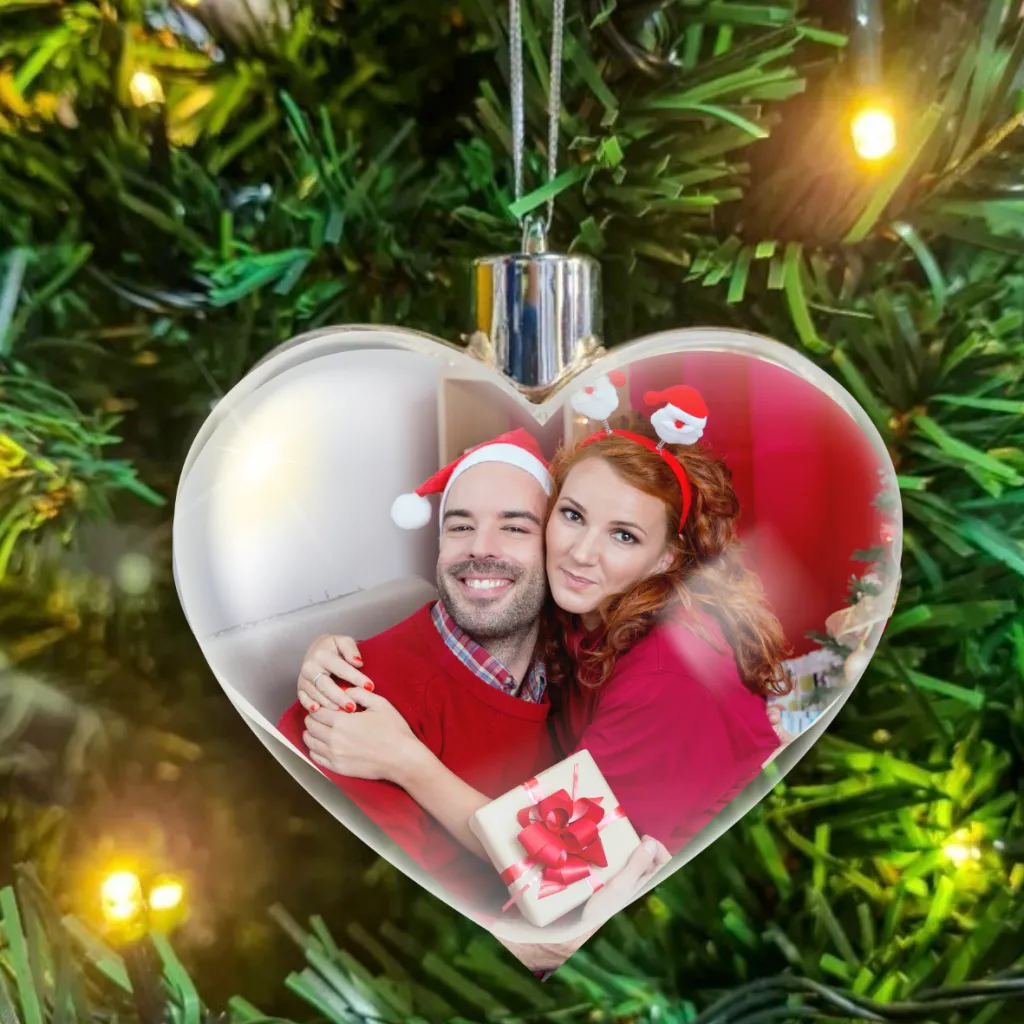 Glob personalizat pentru brad inima cu doua fotografii [4]