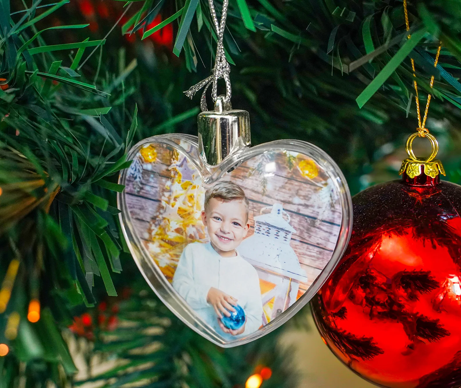 Glob personalizat pentru brad inima cu doua fotografii [3]