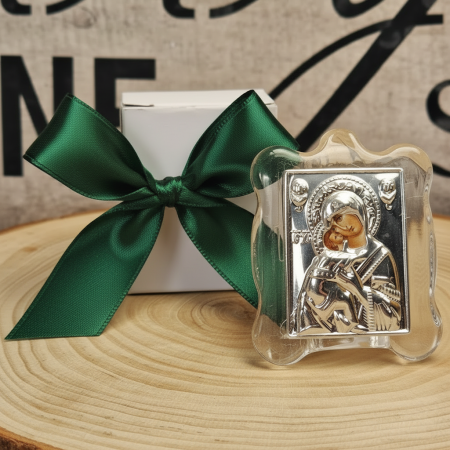 BOTEZ - Iconita Maica Domnului pe suport de sticla TRANSPARENT