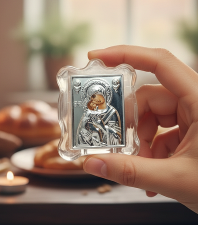 Iconita Maica Domnului pe suport de sticla TRANSPARENT [1]