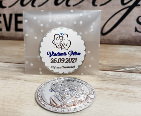 Marturii NUNTA - Iconita rotunda magnetica (argintie)