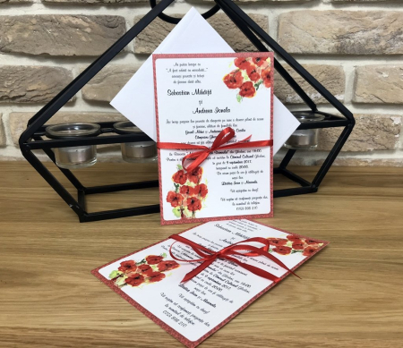 invitatii nunta MODERNE - Invitatie acuarela cu maci