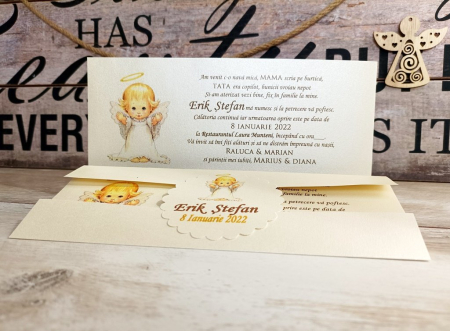 INVITATII BOTEZ - Invitatie Baby Angel (crem perlat)