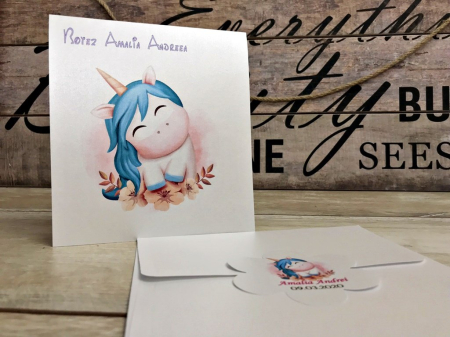 Invitatie Bebe Unicorn (alb sidefat) [5]