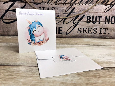 Invitatie Bebe Unicorn (alb sidefat) [1]